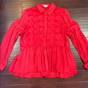 Red button down blouse